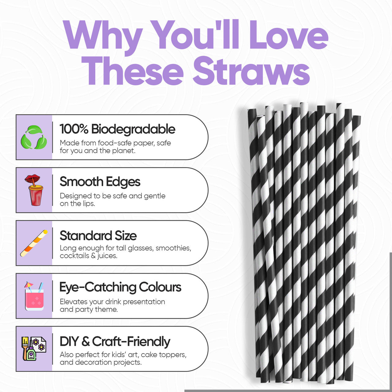Black & White Biodegradable Paper Straws