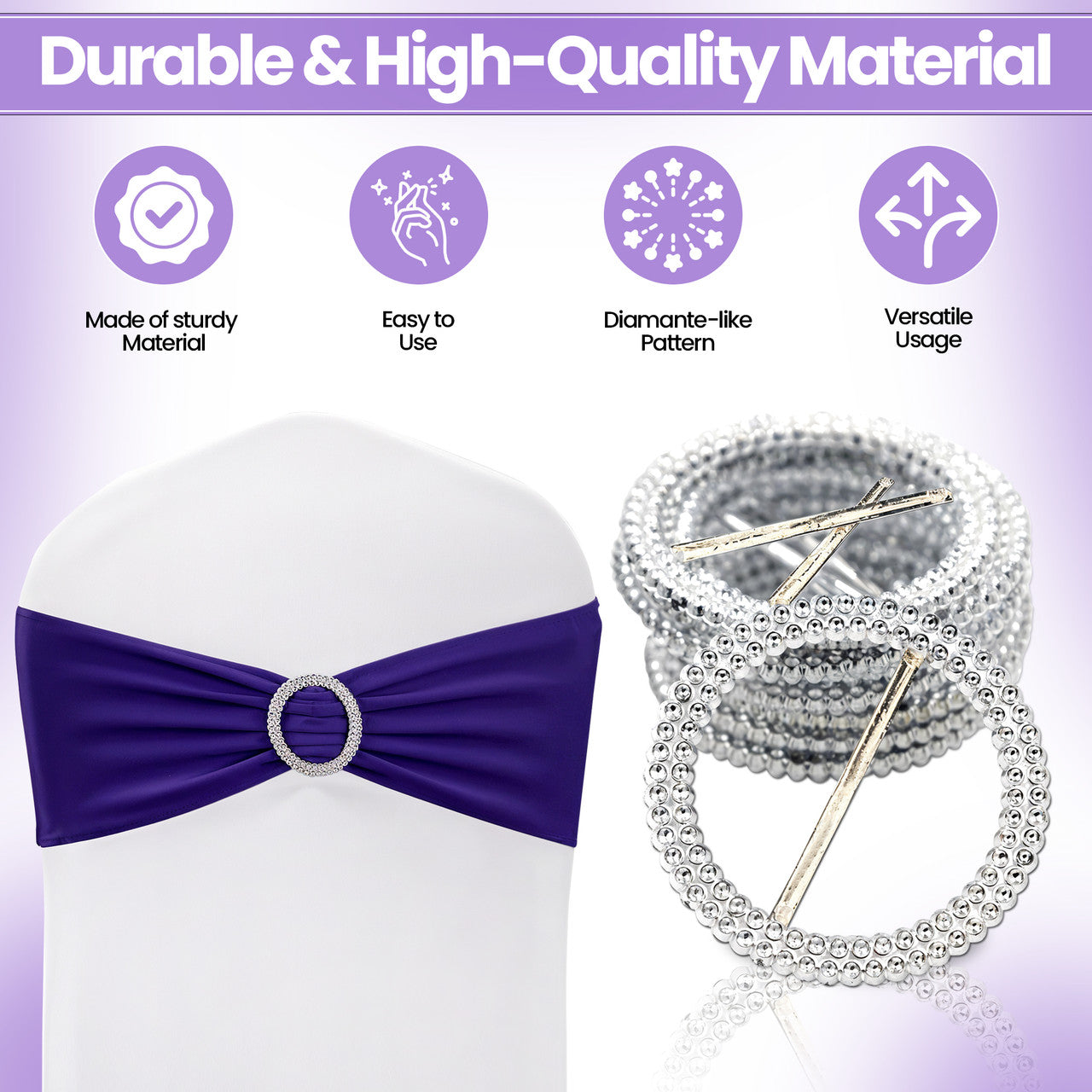 50mm Round Diamante Buckle for Chair Bands - 5pcs