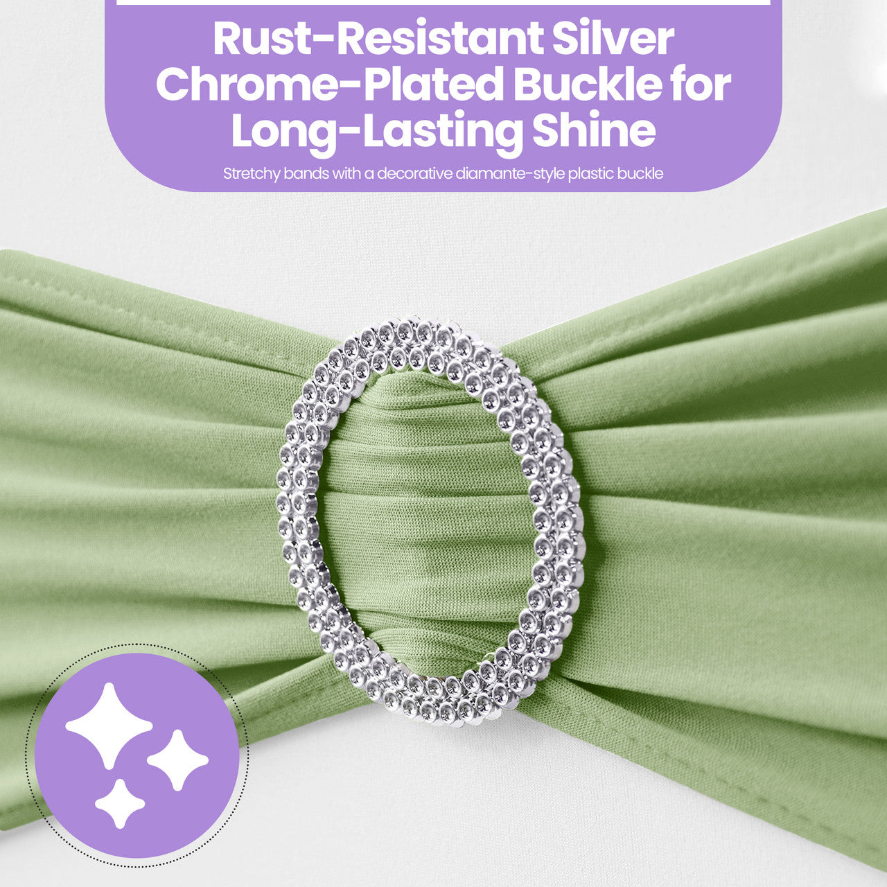 Spandex Chair Band with Round Diamante Buckle - Sage Green