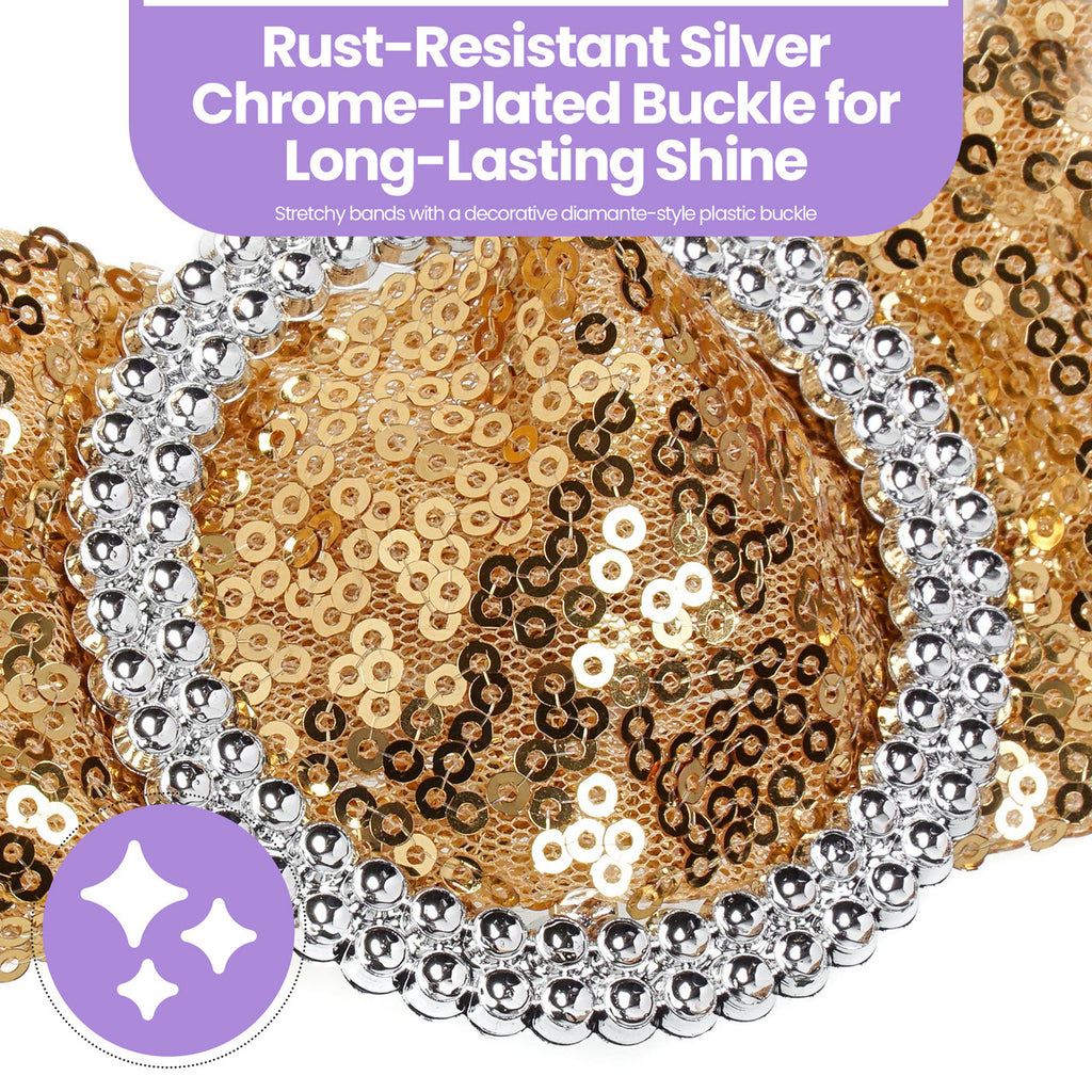 Sparkling Sequin Chair Bands with Diamante Buckle - Gold