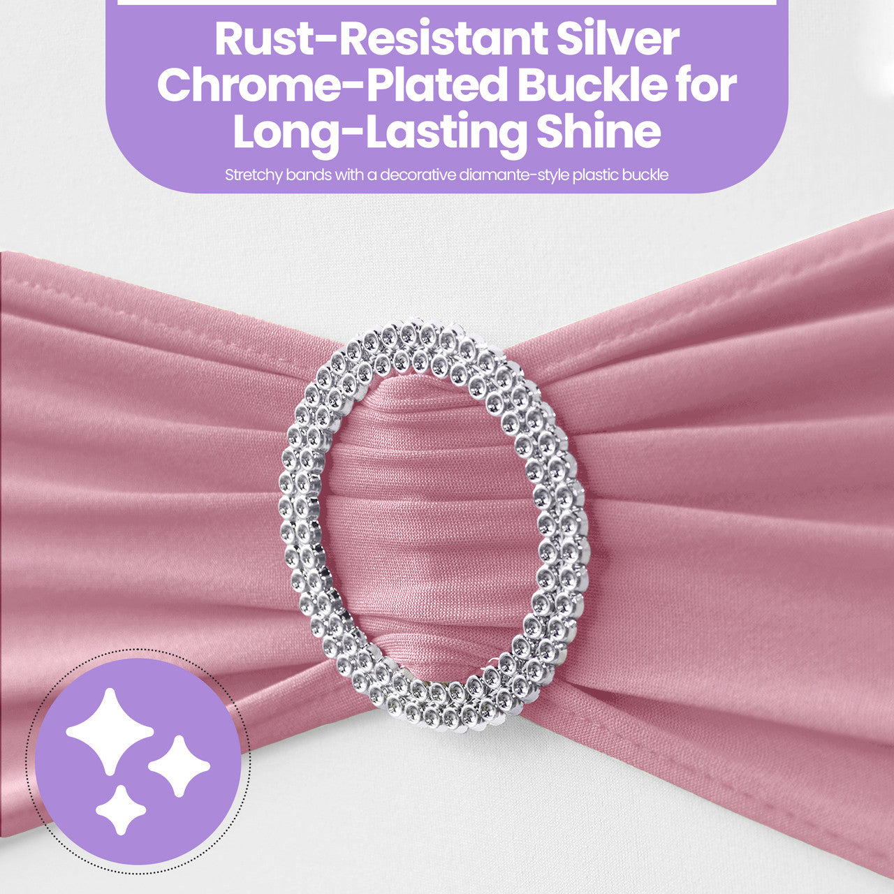 Spandex Chair Band with Round Diamante Buckle - Baby Pink