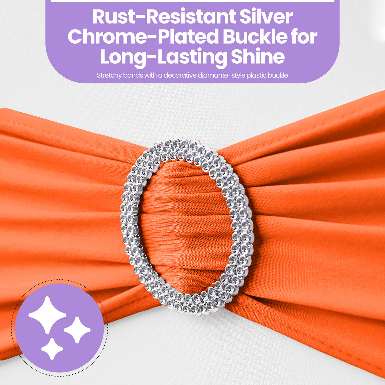 Spandex Chair Band with Round Diamante Buckle - Orange