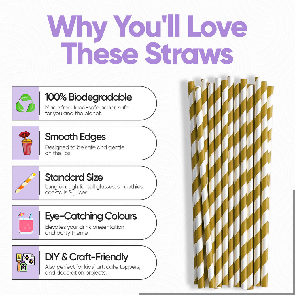 Gold & White Biodegradable Paper Straws