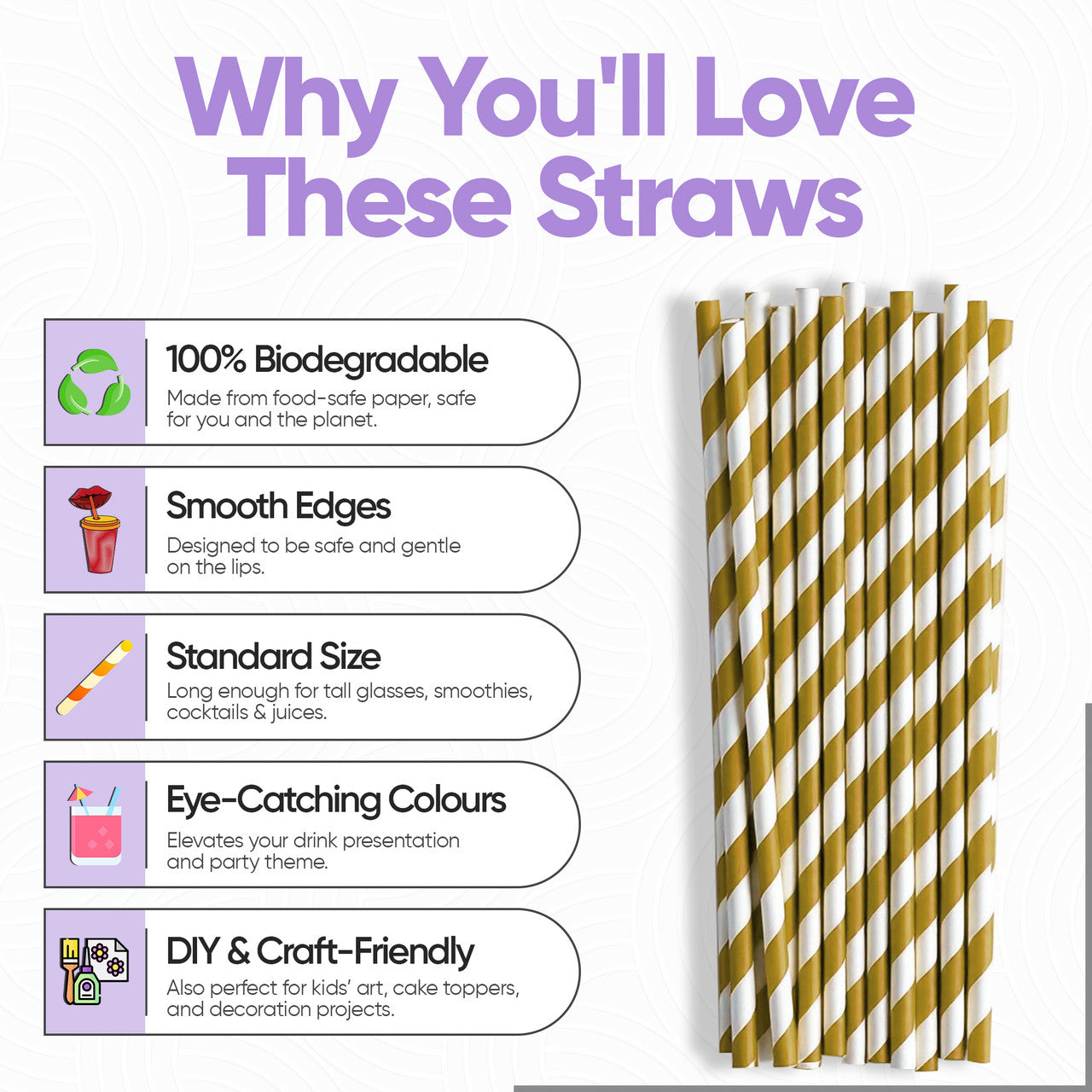 Gold & White Biodegradable Paper Straws