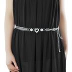Metal Chain Belt with Heart Buckle and Flowers Design