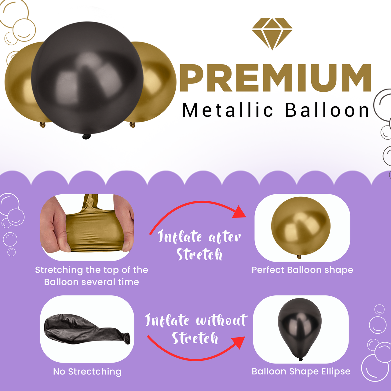Metallic Shiny Balloons - Black & Gold