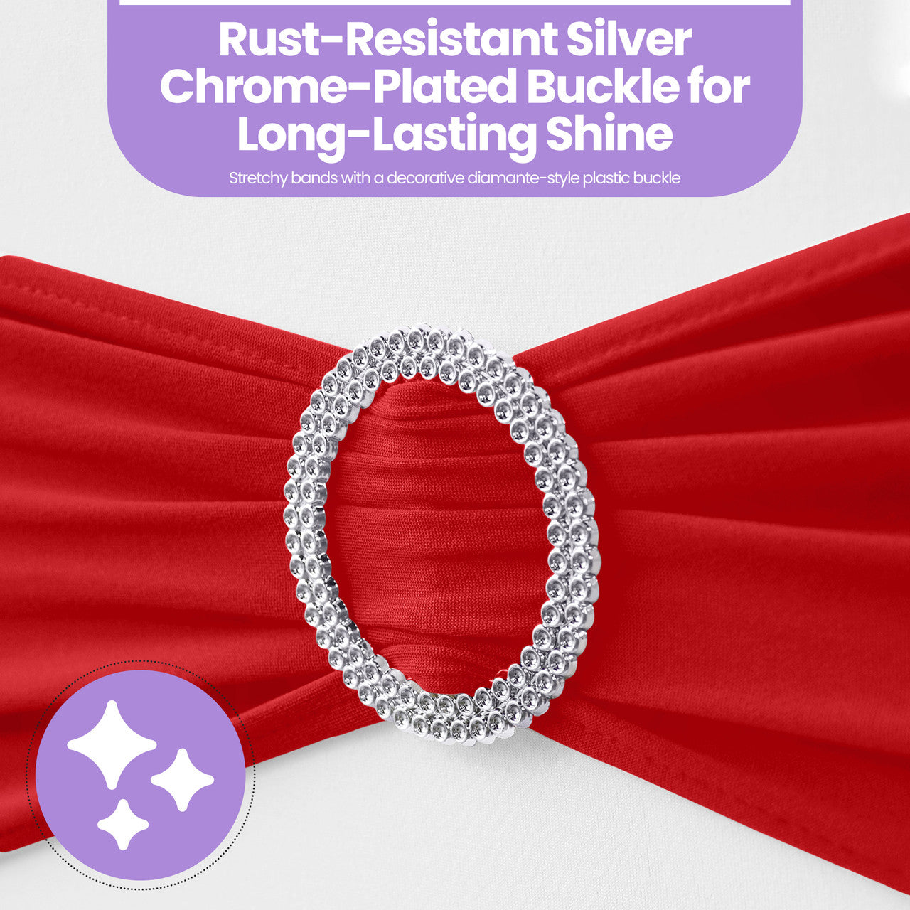 Spandex Chair Band with Round Diamante Buckle - Red