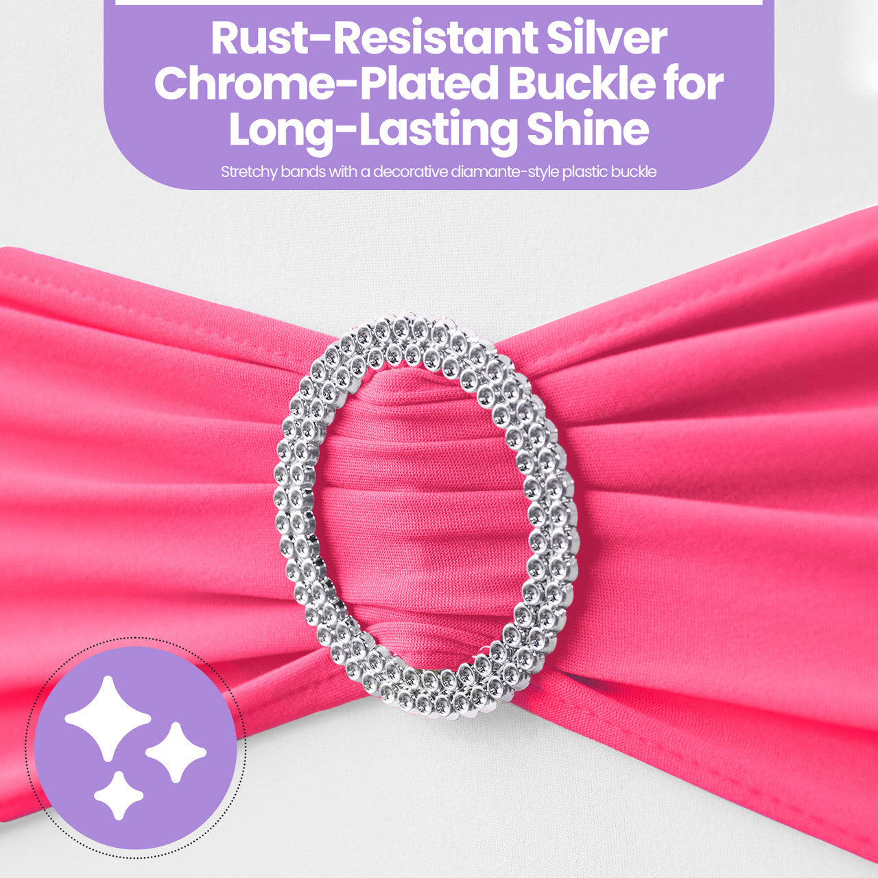 Spandex Chair Band with Round Diamante Buckle - Hot Pink
