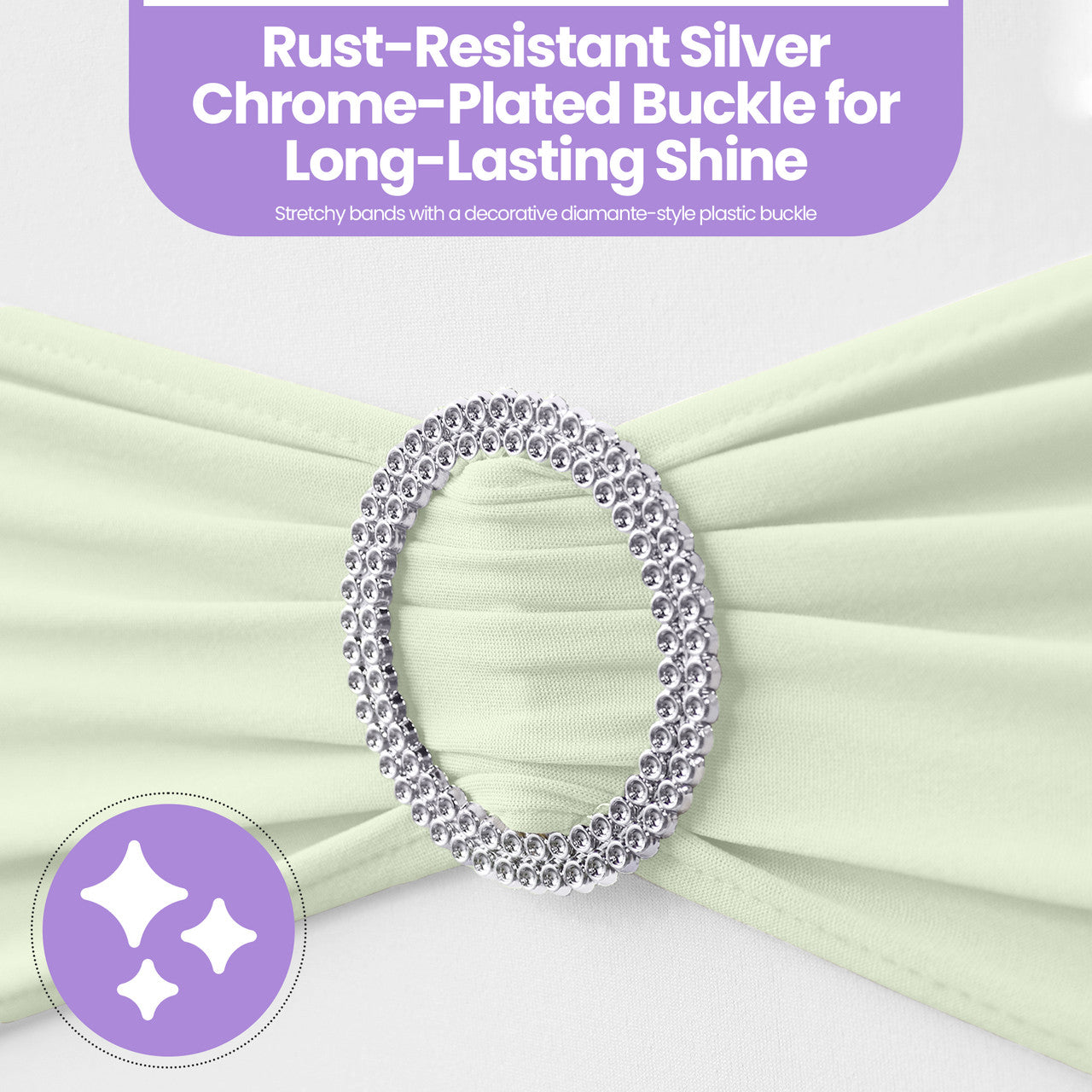 Spandex Chair Band with Round Diamante Buckle - Ivory