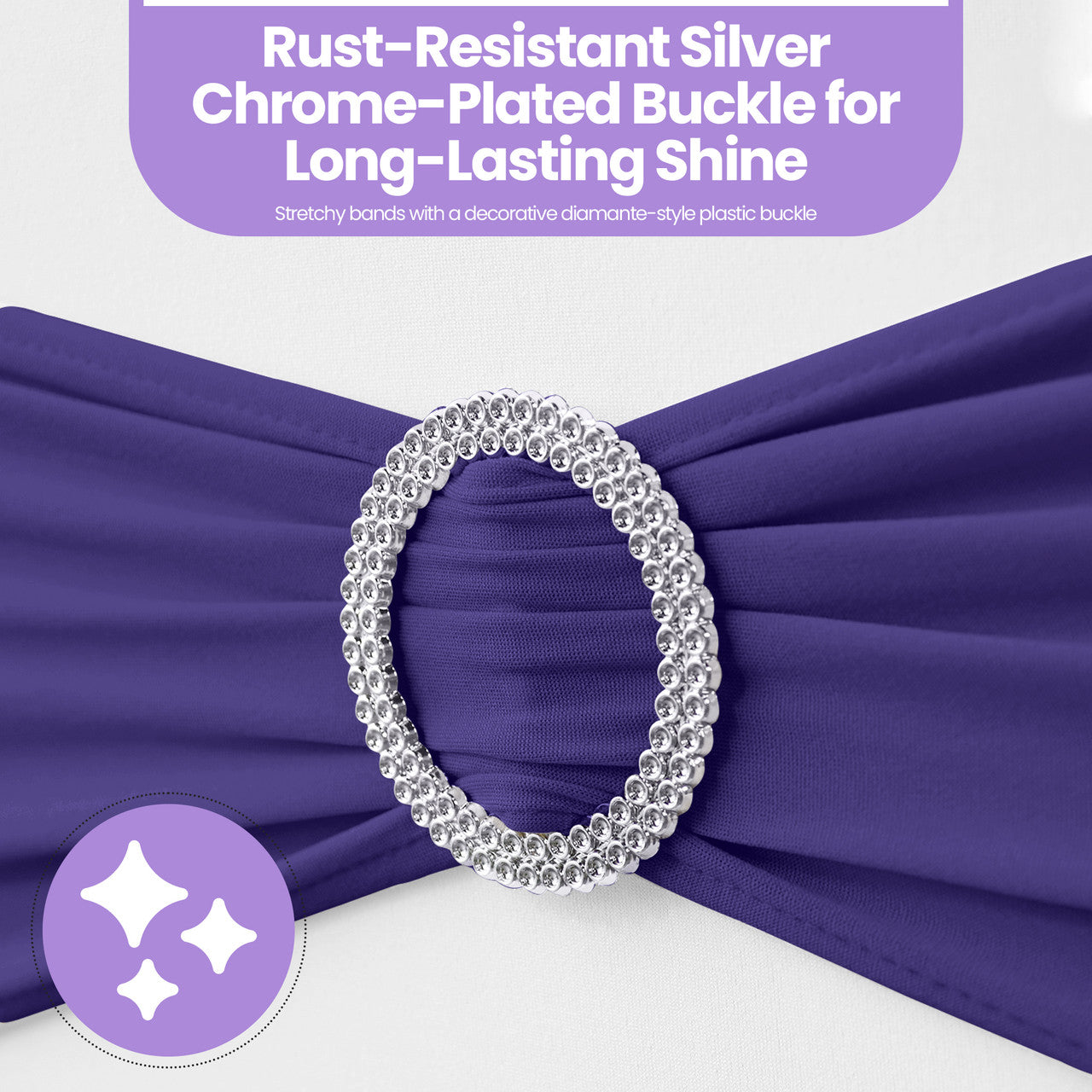 Spandex Chair Band with Round Diamante Buckle - Purple