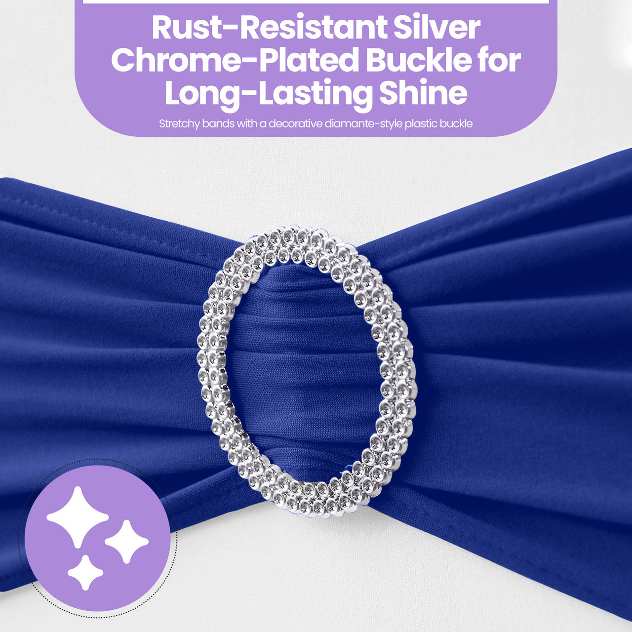 Spandex Chair Band with Round Diamante Buckle - Royal Blue