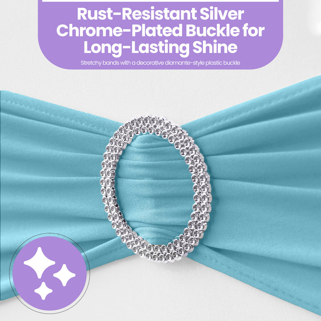 Spandex Chair Band with Round Diamante Buckle - Baby Blue