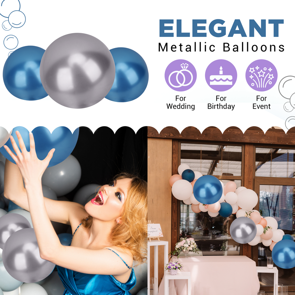 Metallic Shiny Balloons - Blue & Silver