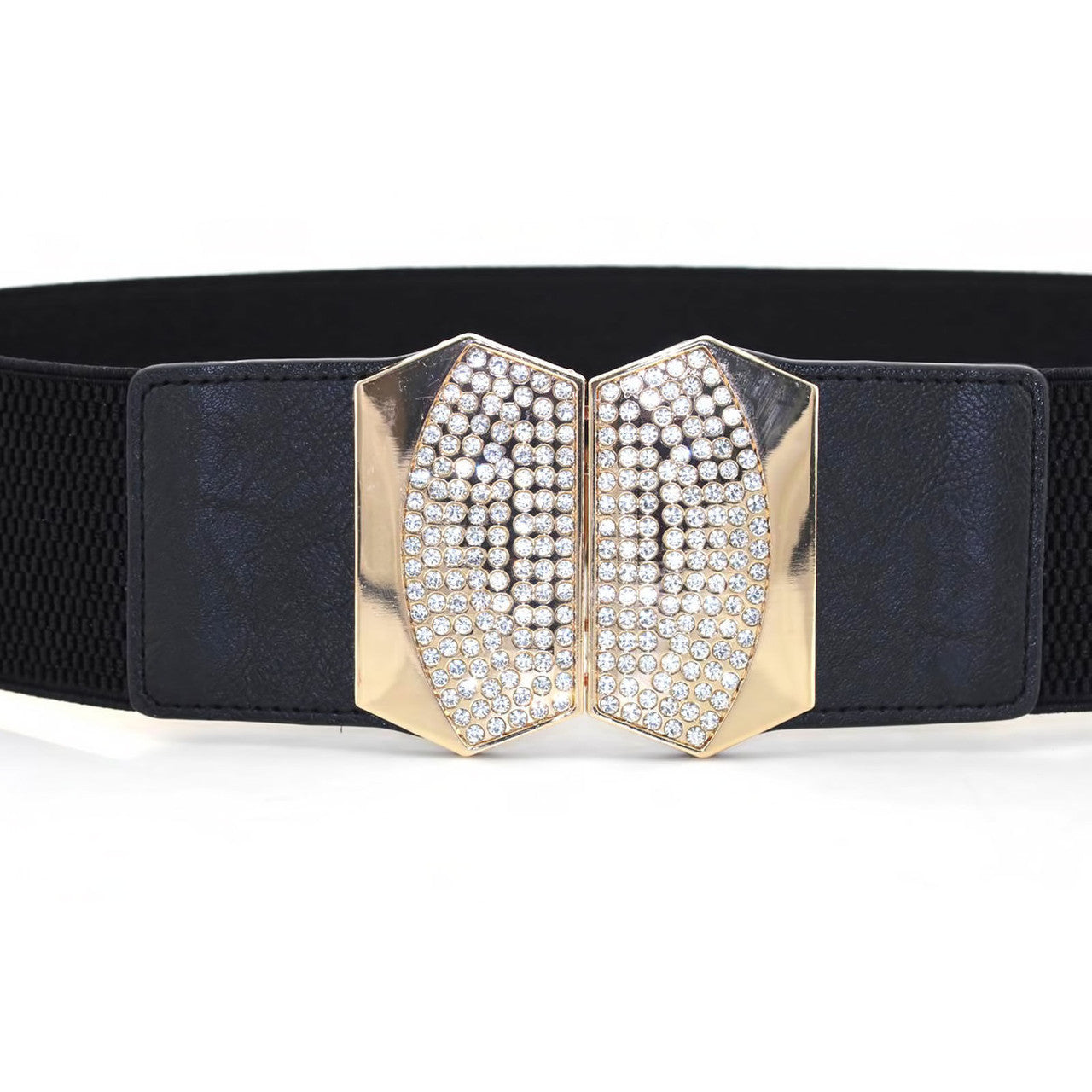 Elasticated Belt with Octagon Buckle - Black