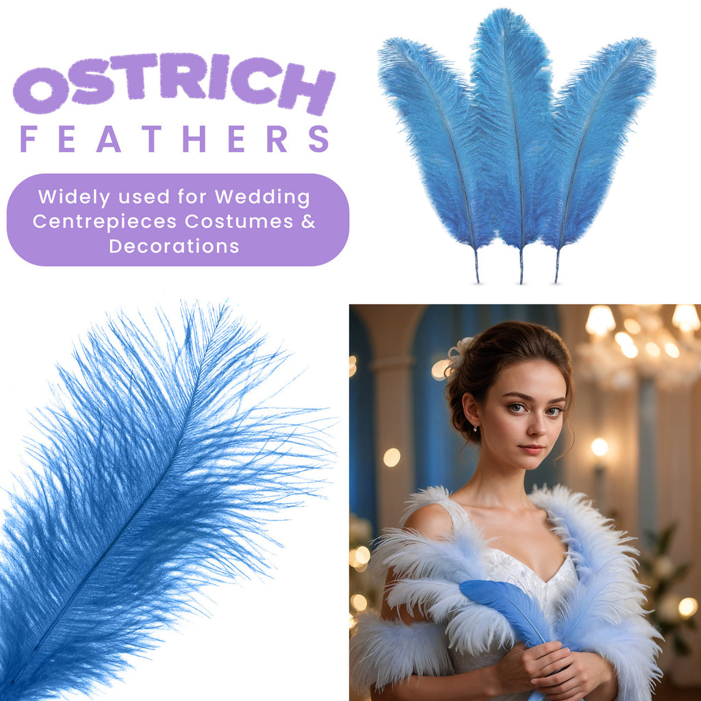 35-40cm Loose Ostrich Feathers, 5pcs - Baby Blue