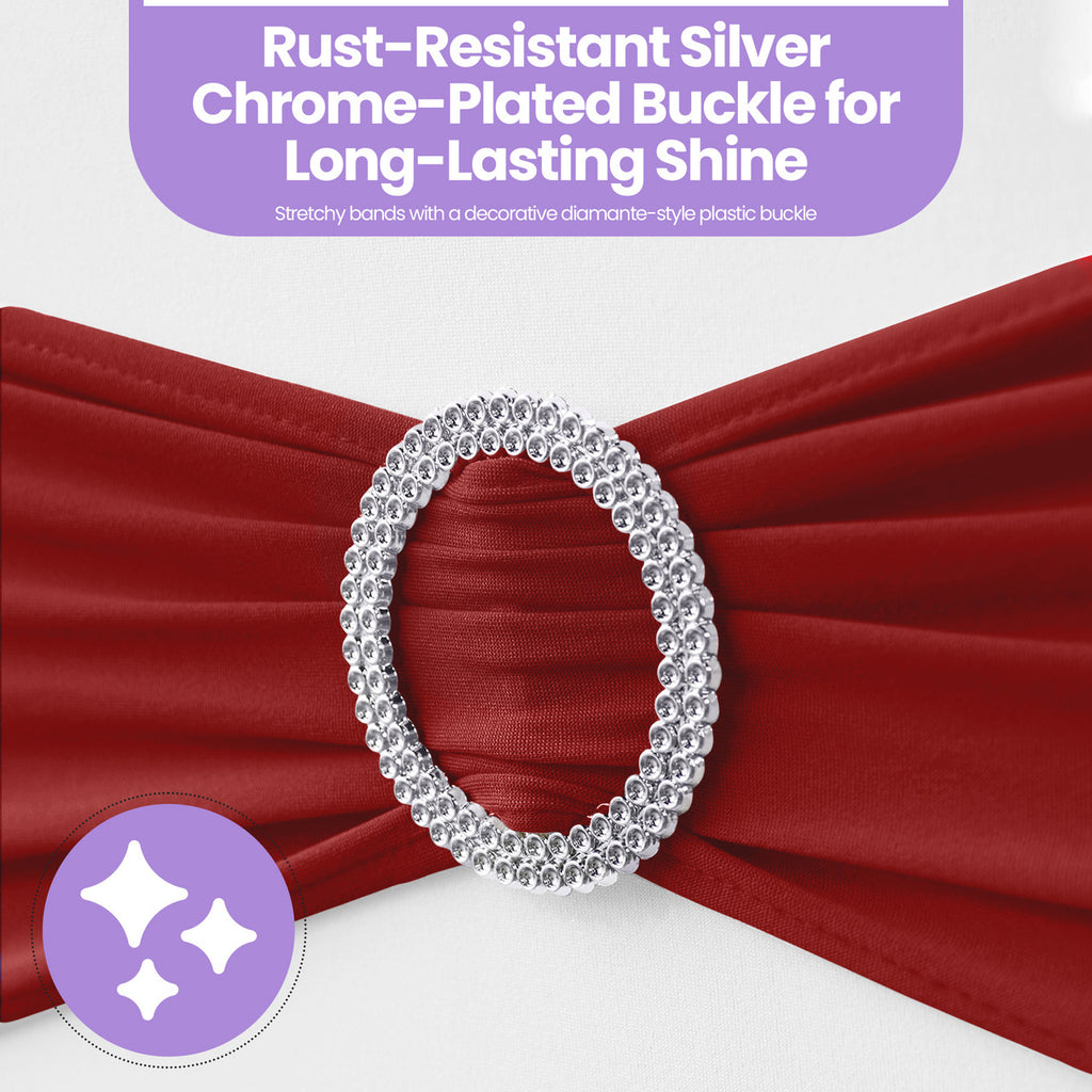Spandex Chair Band with Round Diamante Buckle - Deep Red
