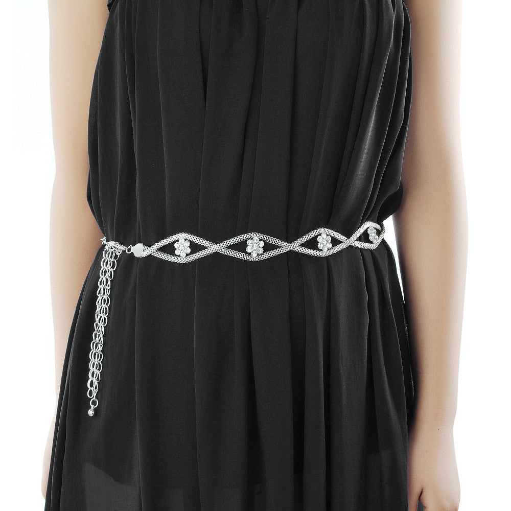 Braided Silver Mesh Chain with Centre Floral Diamante