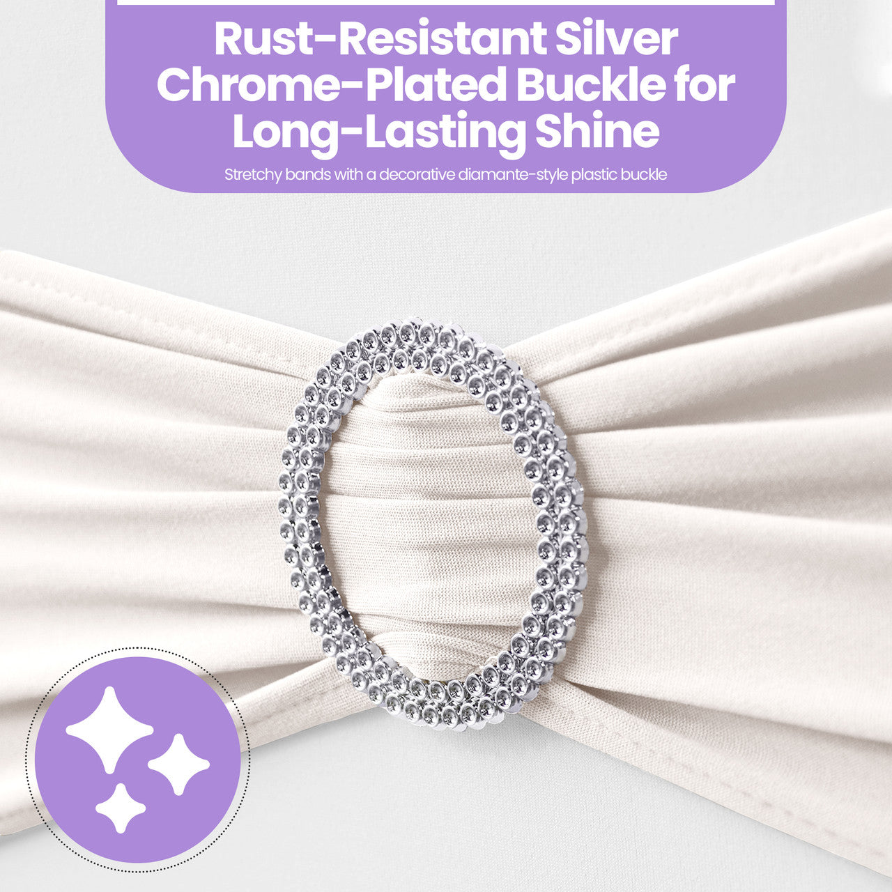 Spandex Chair Band with Round Diamante Buckle - White