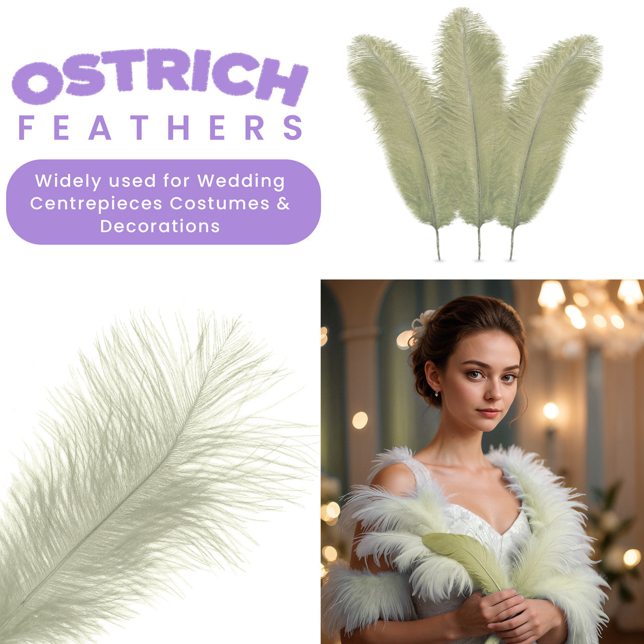 35-40cm Loose Ostrich Feathers, 5pcs - Ivory