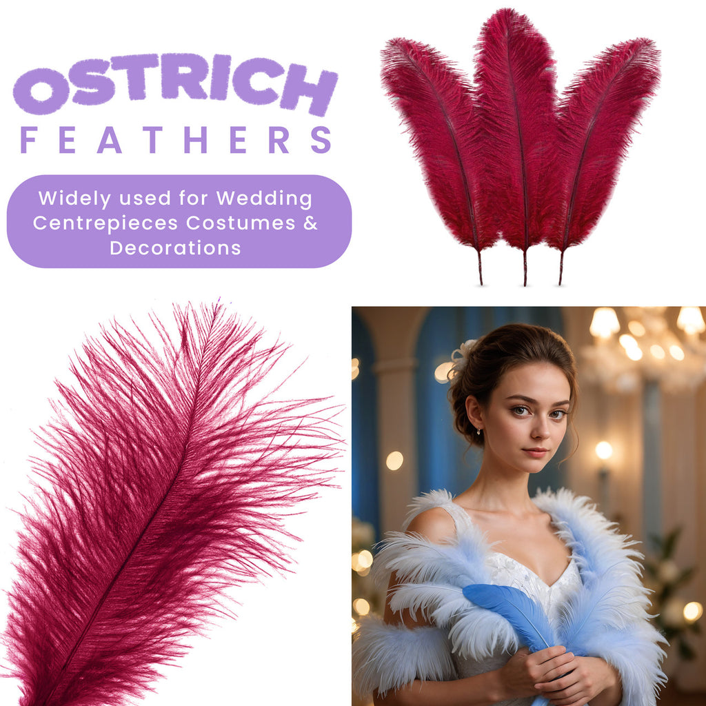 35-40cm Loose Ostrich Feathers, 5pcs - Burgundy