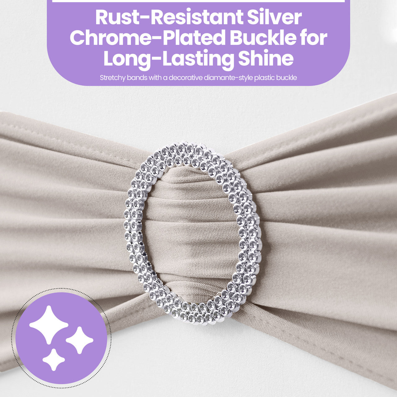 Spandex Chair Band with Round Diamante Buckle - Silver