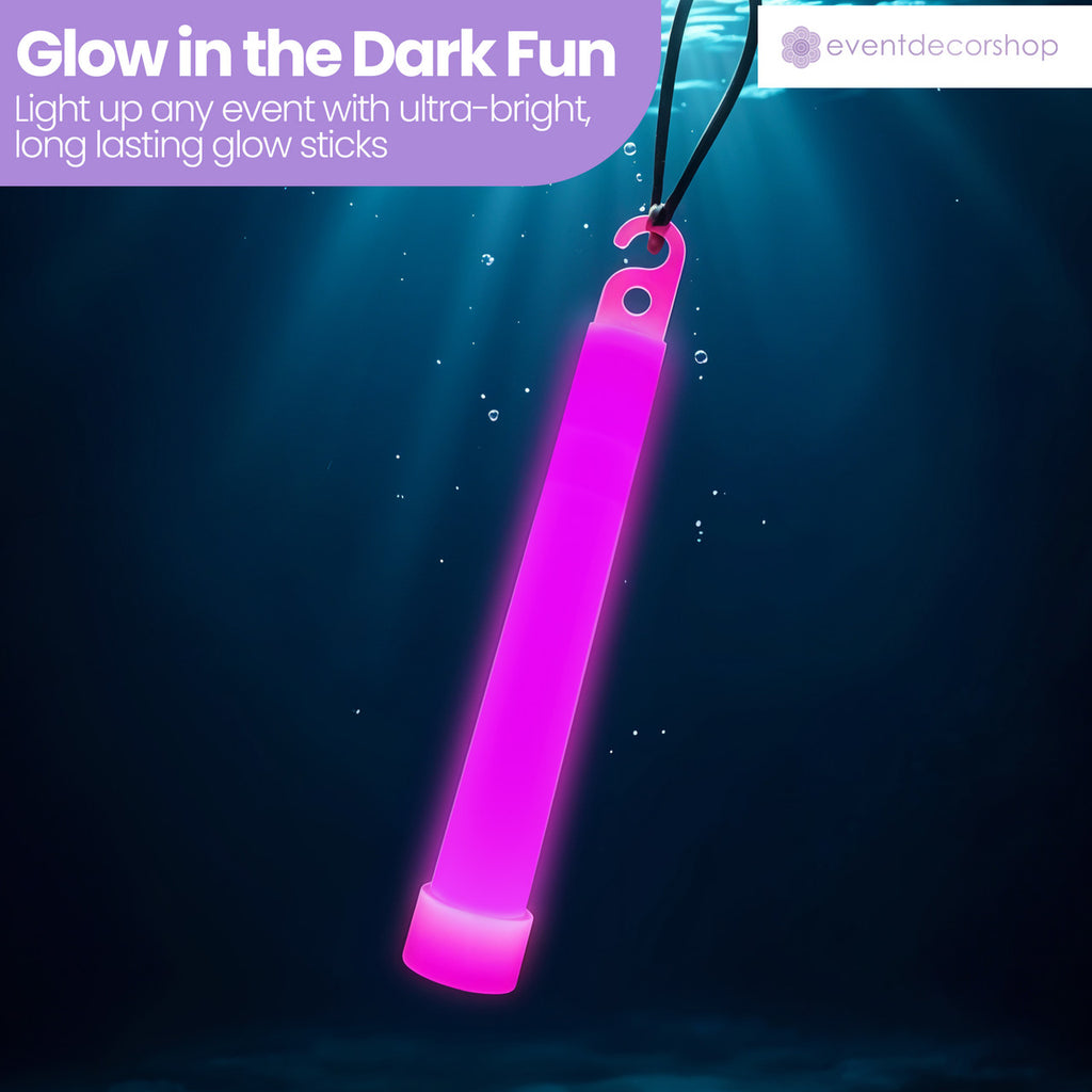6" Premium Neon Glow Sticks (Pack of 25) - Pink