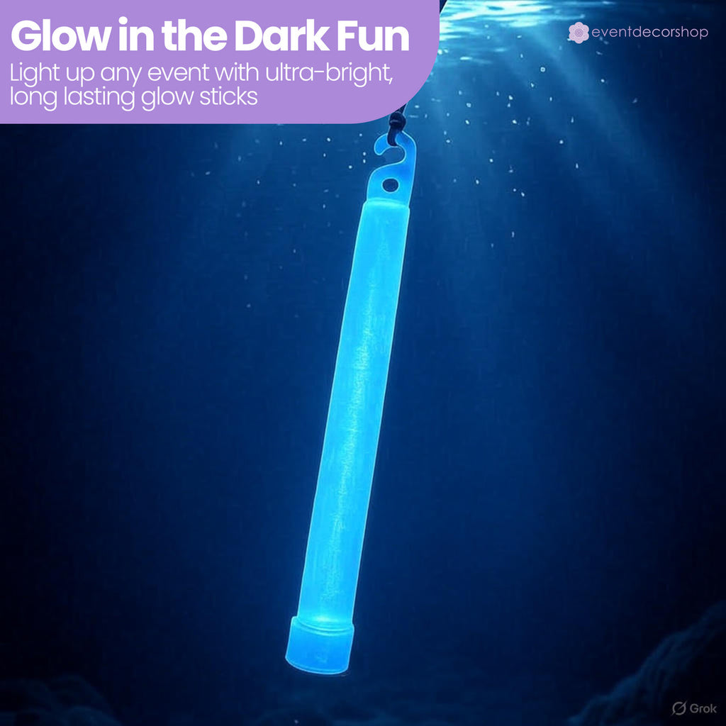 6" Premium Neon Glow Sticks (Pack of 25) - Aqua