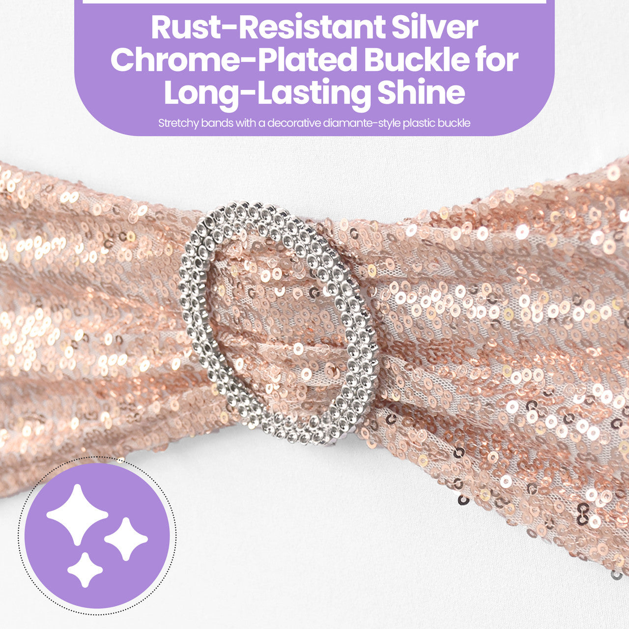 Sparkling Sequin Chair Bands with Diamante Buckle  Rose Gold