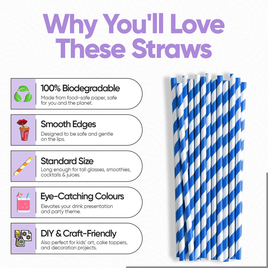 Blue & White Biodegradable Paper Straws