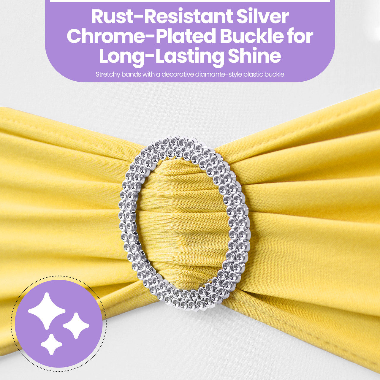 Spandex Chair Band with Round Diamante Buckle - Lemon