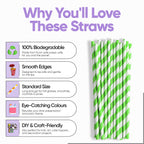 Green & White Biodegradable Paper Straws