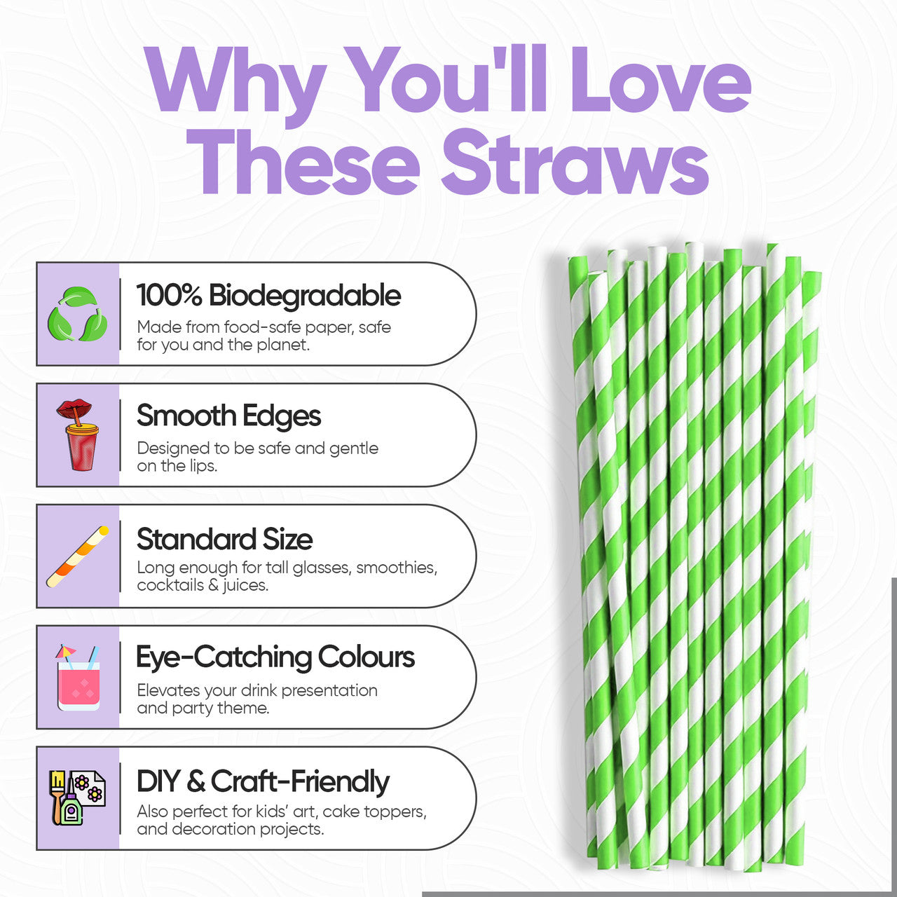 Green & White Biodegradable Paper Straws