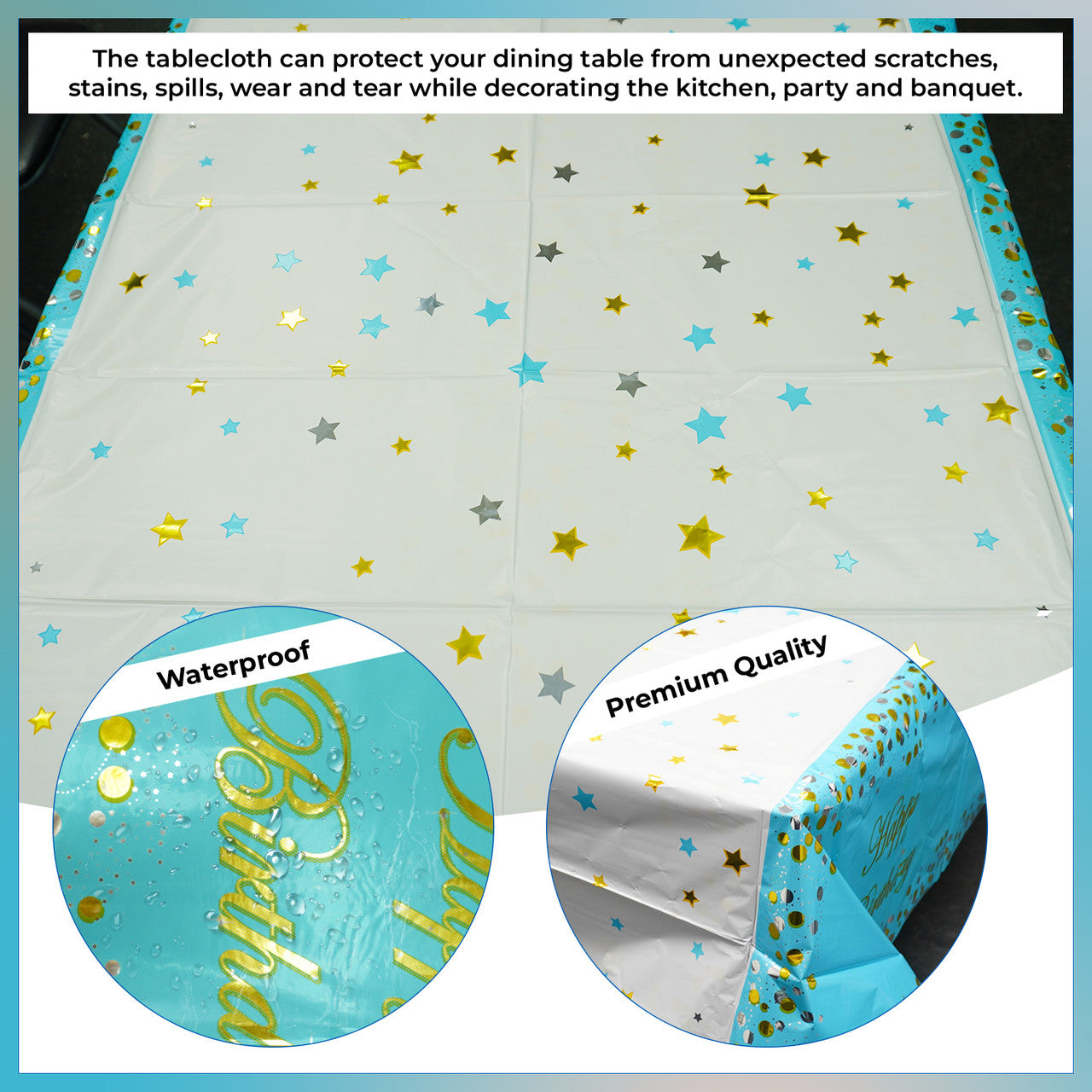 Blue Happy Birthday Printed Foil Tablecloth