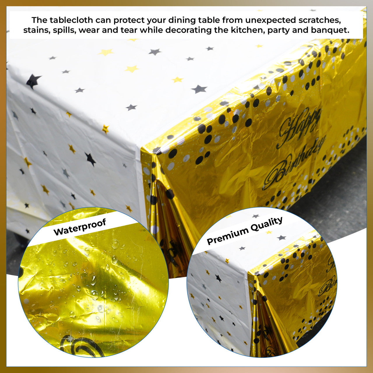 Gold Happy Birthday Printed Foil Tablecloth