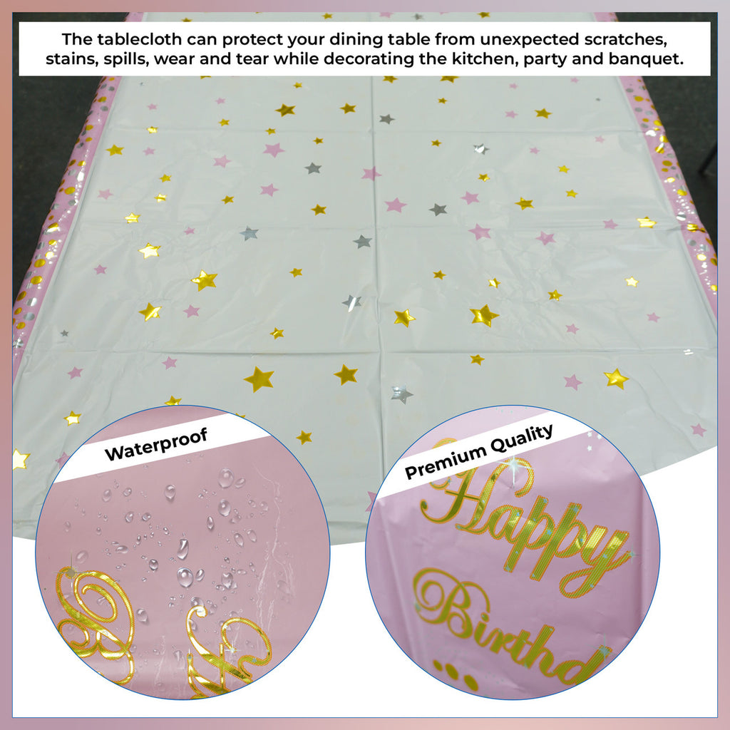 Pink Happy Birthday Printed Foil Tablecloth