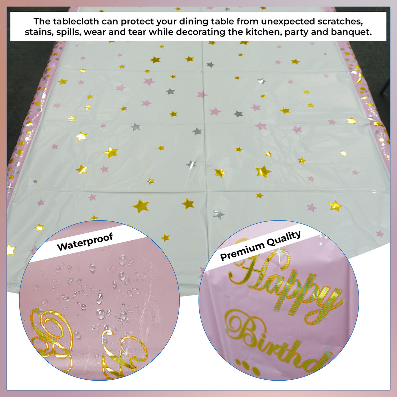 Pink Happy Birthday Printed Foil Tablecloth