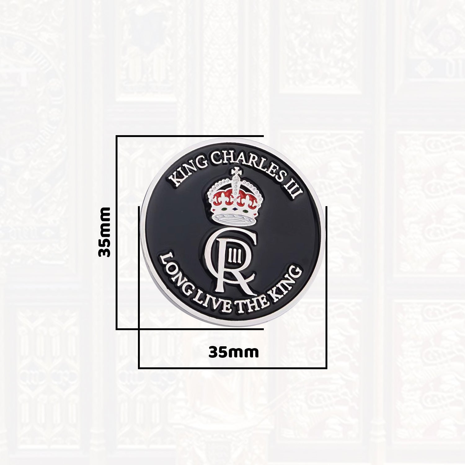 King Charles Coronation III Pin Badge Enamel - Black & Silver