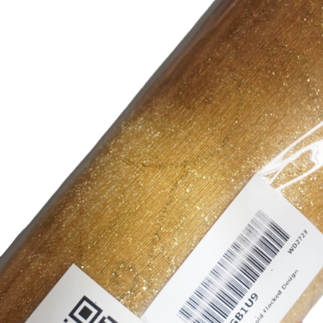 25m x 29cm Organza Roll - Gold Flocked Design