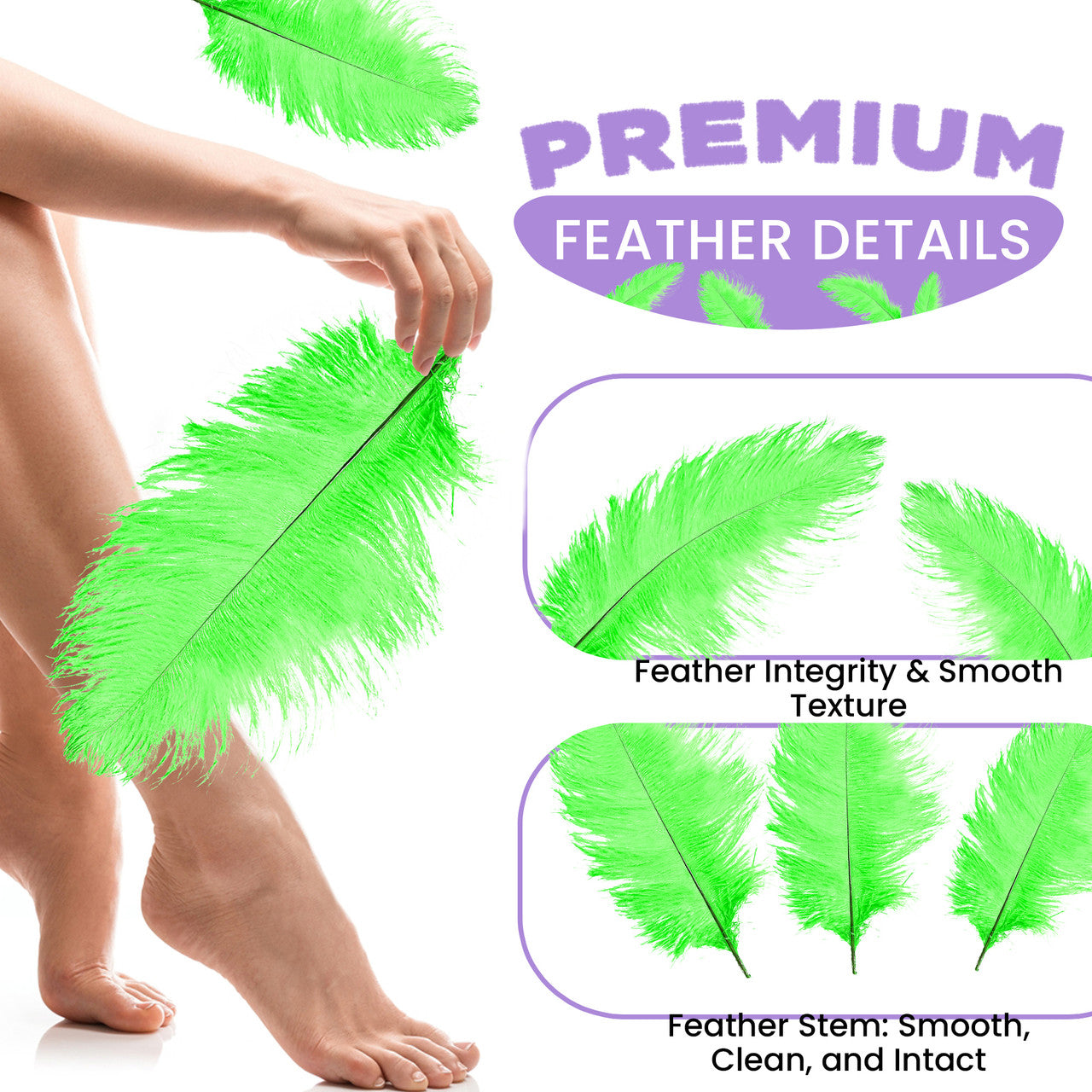 50-60cm Loose Ostrich Feathers, 5pcs - Green