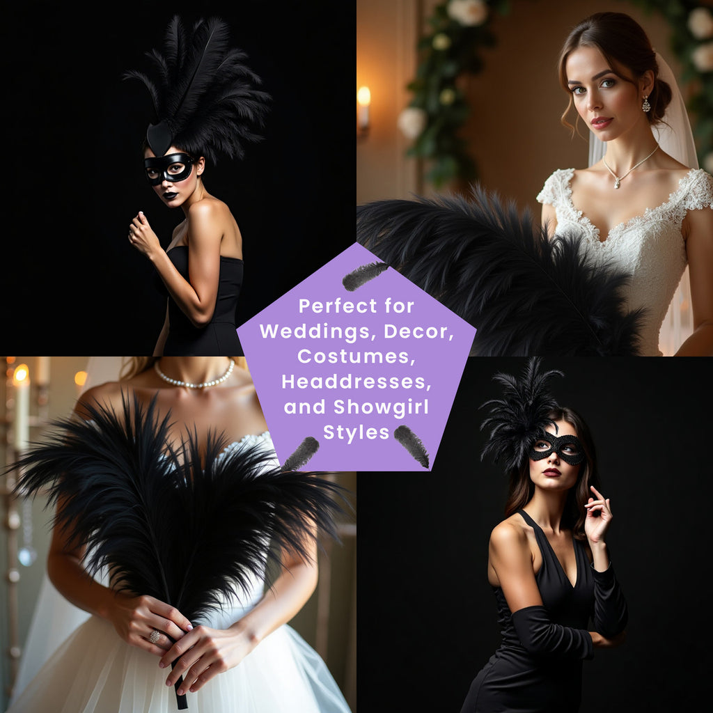 50-60cm Loose Ostrich Feathers, 5pcs - Black