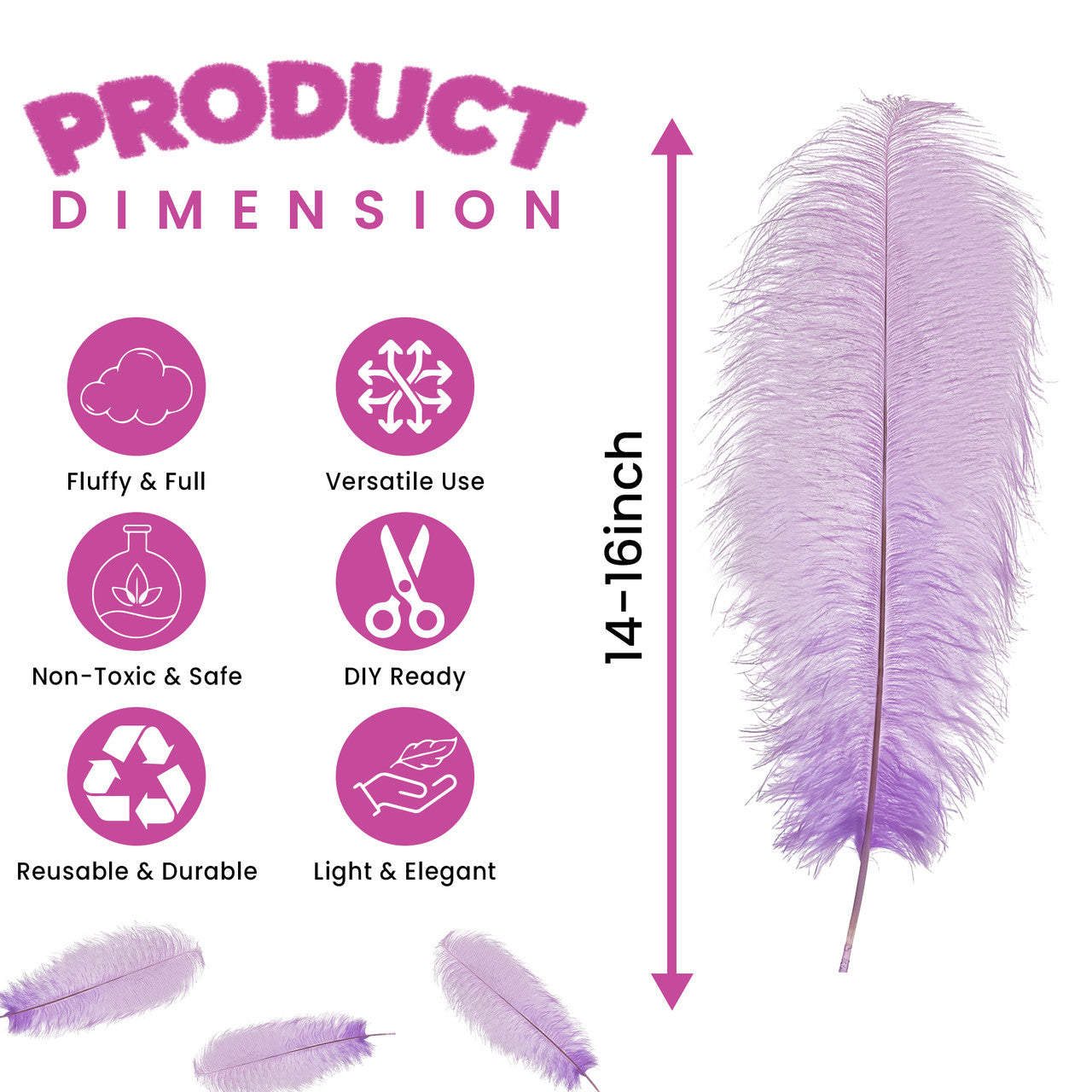 50-60cm Loose Ostrich Feathers, 5pcs - Lilac