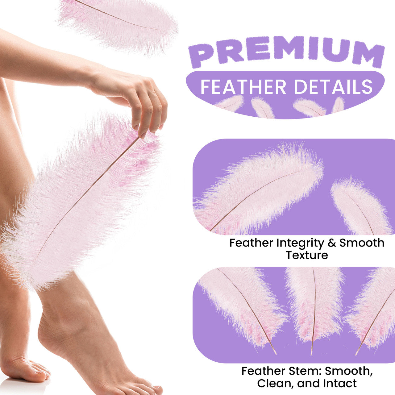 50-60cm Loose Ostrich Feathers, 5pcs - Baby Pink