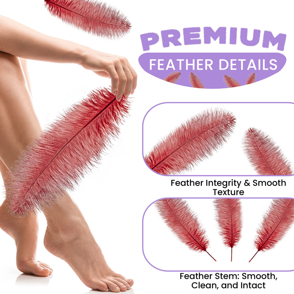 50-60cm Loose Ostrich Feathers, 5pcs - Red