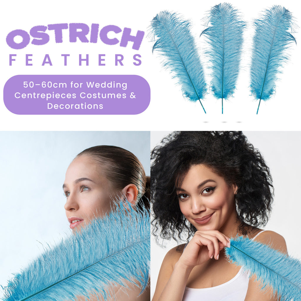 50-60cm Loose Ostrich Feathers, 5pcs - Turquoise