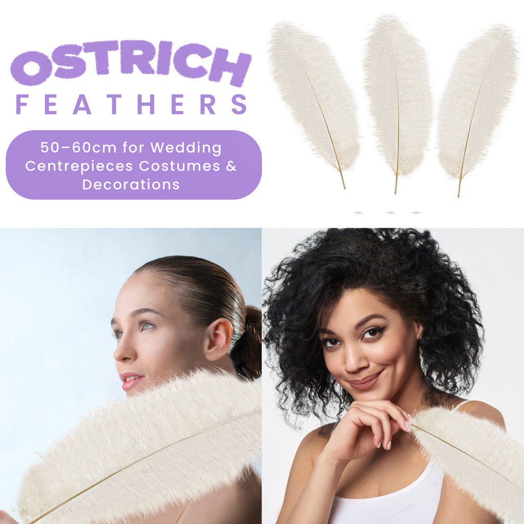 50-60cm Loose Ostrich Feathers, 5pcs - Ivory