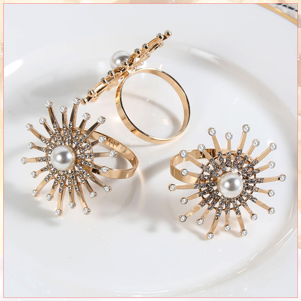 Diamante Pearl Napkin Rings – Rhinestone Festive Table Décor