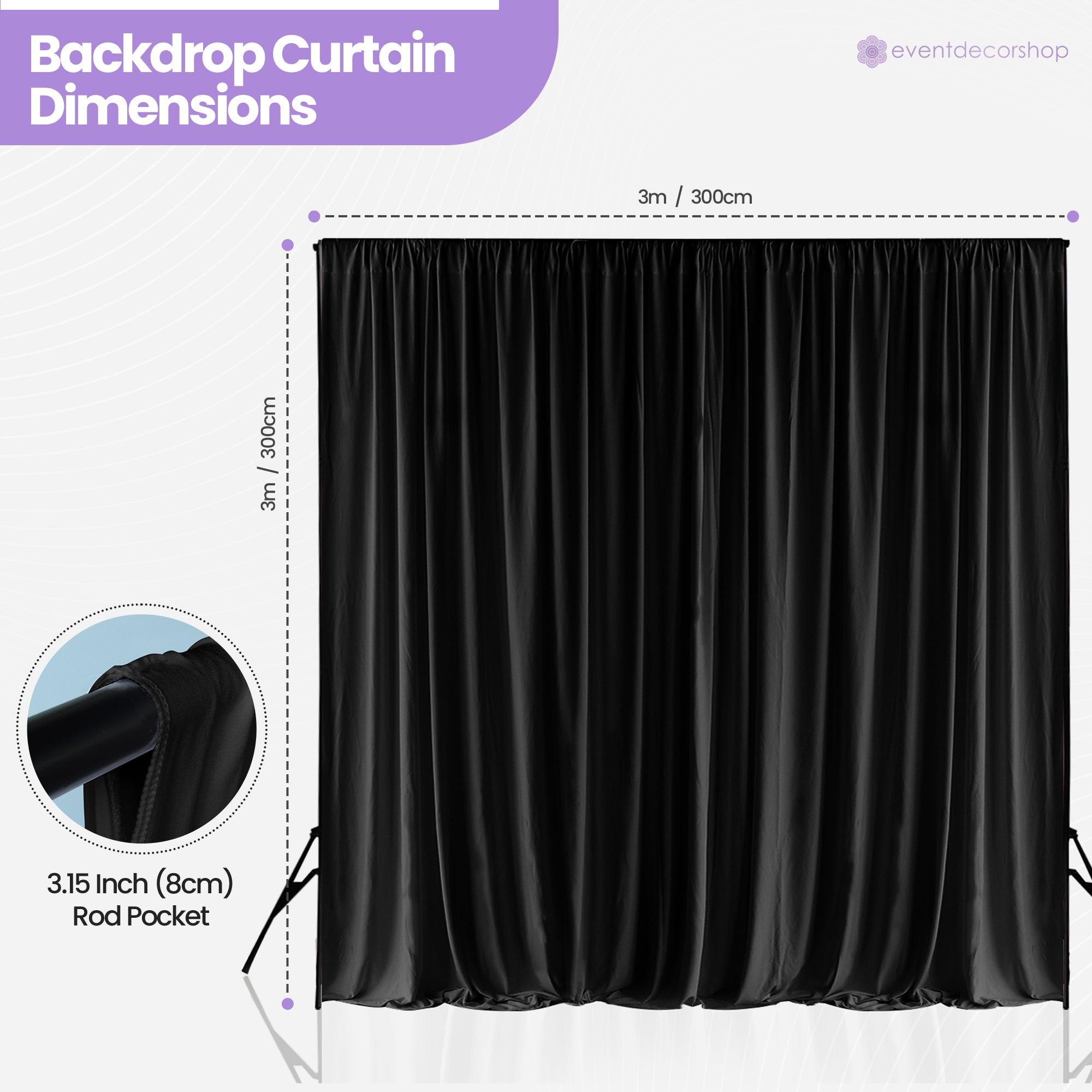 150GSM Ice Silk Photography Backdrop (No Swag) - Black