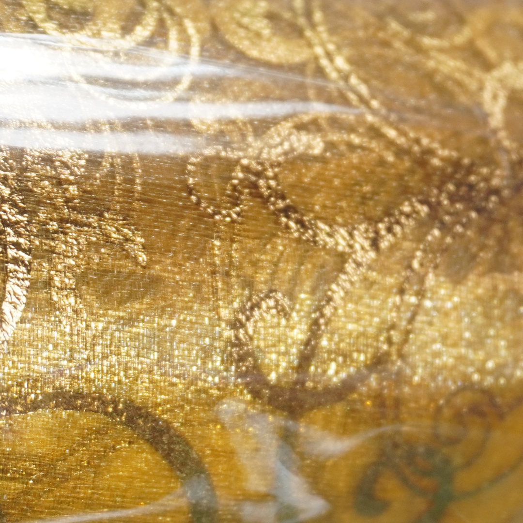 25m x 29cm Organza Roll - Gold Flocked Swirl Design Print