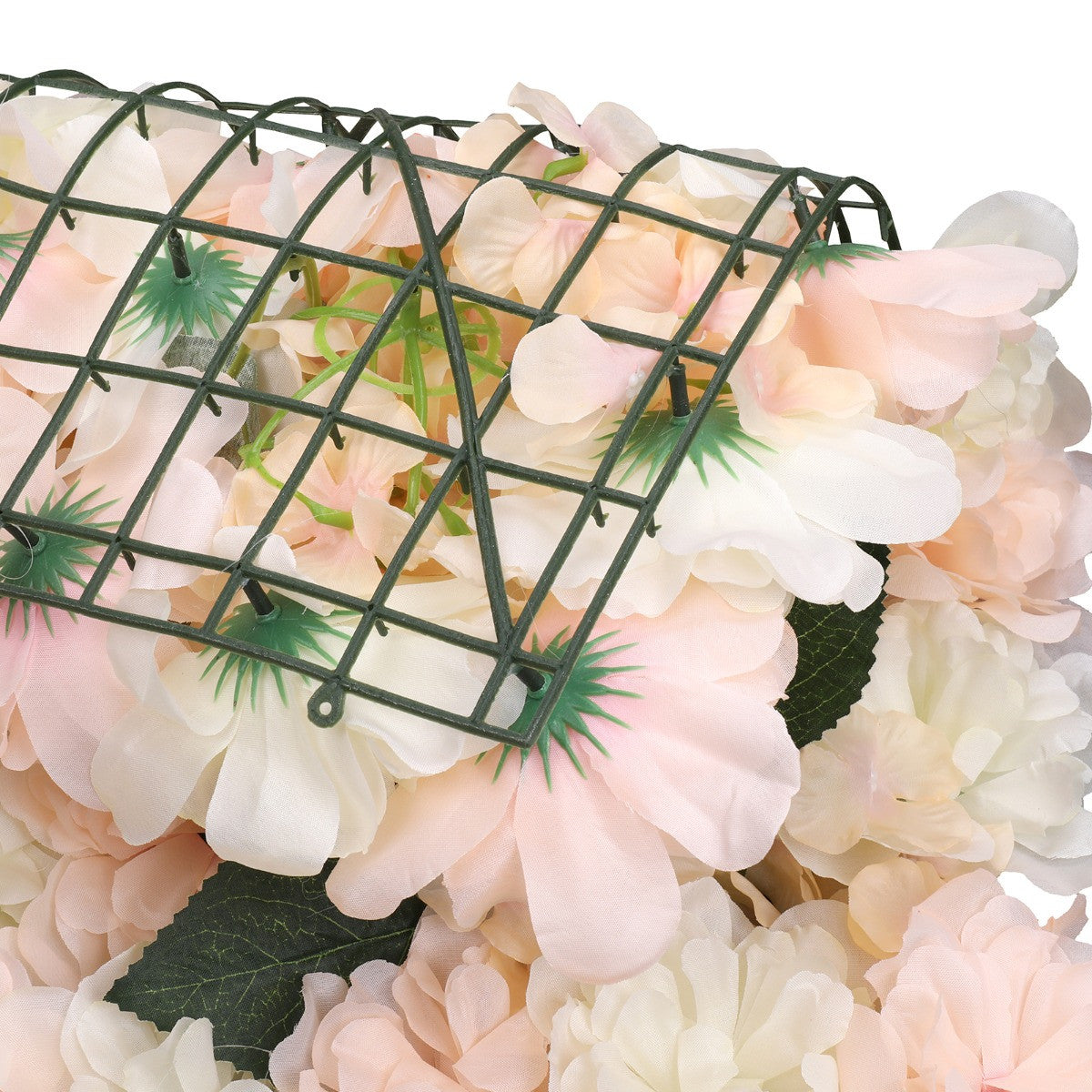 Hydrangea Artificial Flower Wall Panel 60cm x 40cm - Baby Pink & White with Leaves