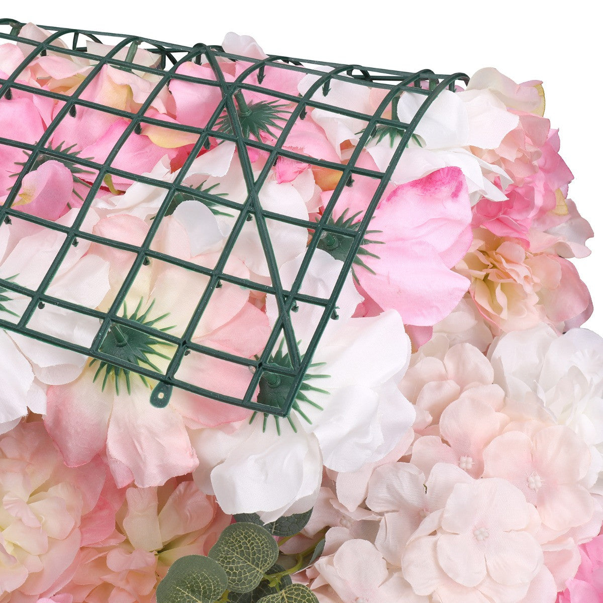 Hydrangea Artificial Flower Wall Panel 60cm x 40cm - Pink & Peach with Leaves